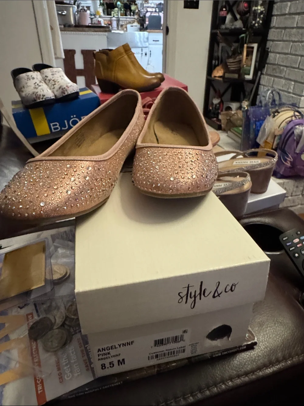 Style & Co. Pink Crystal-Embellished Ballet Flats